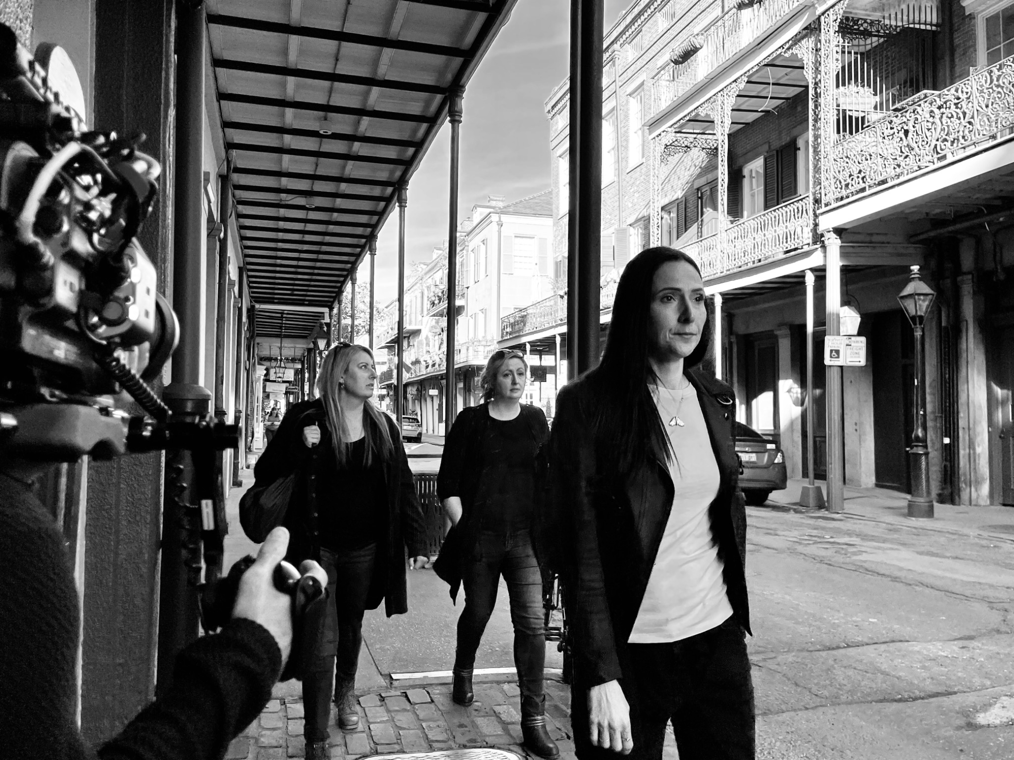 Camera crew filming on a street in New Orleans for History's Most Haunted
